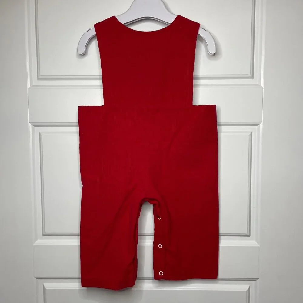 Proper Charlie Smocked‎ Reindeer Longalls Baby Boys 12M 100% Cotton Red Corduroy